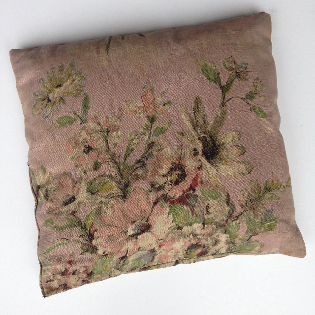 CUSHION, Brown Pink Green Floral 50cm